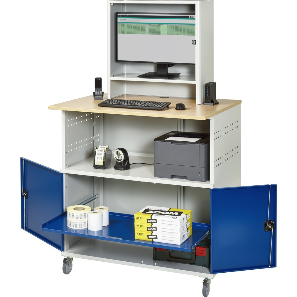 Immagine del prodotto n. 4: RAU Tavolo per computer, HxLxP 1.860 x 1.100 x 800 mm, piano di lavoro in faggio decorato, con 2 ante battenti e vano per monitor