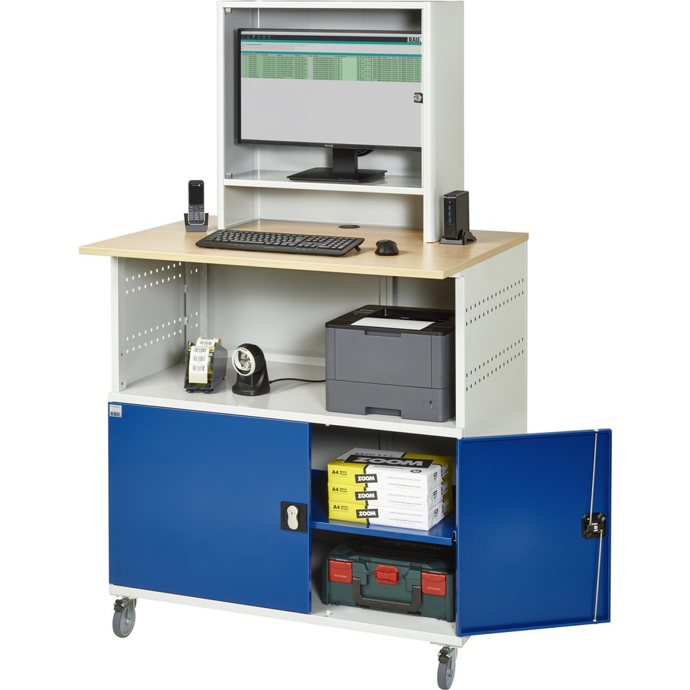 Immagine del prodotto n. 5: RAU Tavolo per computer, HxLxP 1.860 x 1.100 x 800 mm, piano di lavoro in faggio decorato, con 2 ante battenti e vano per monitor