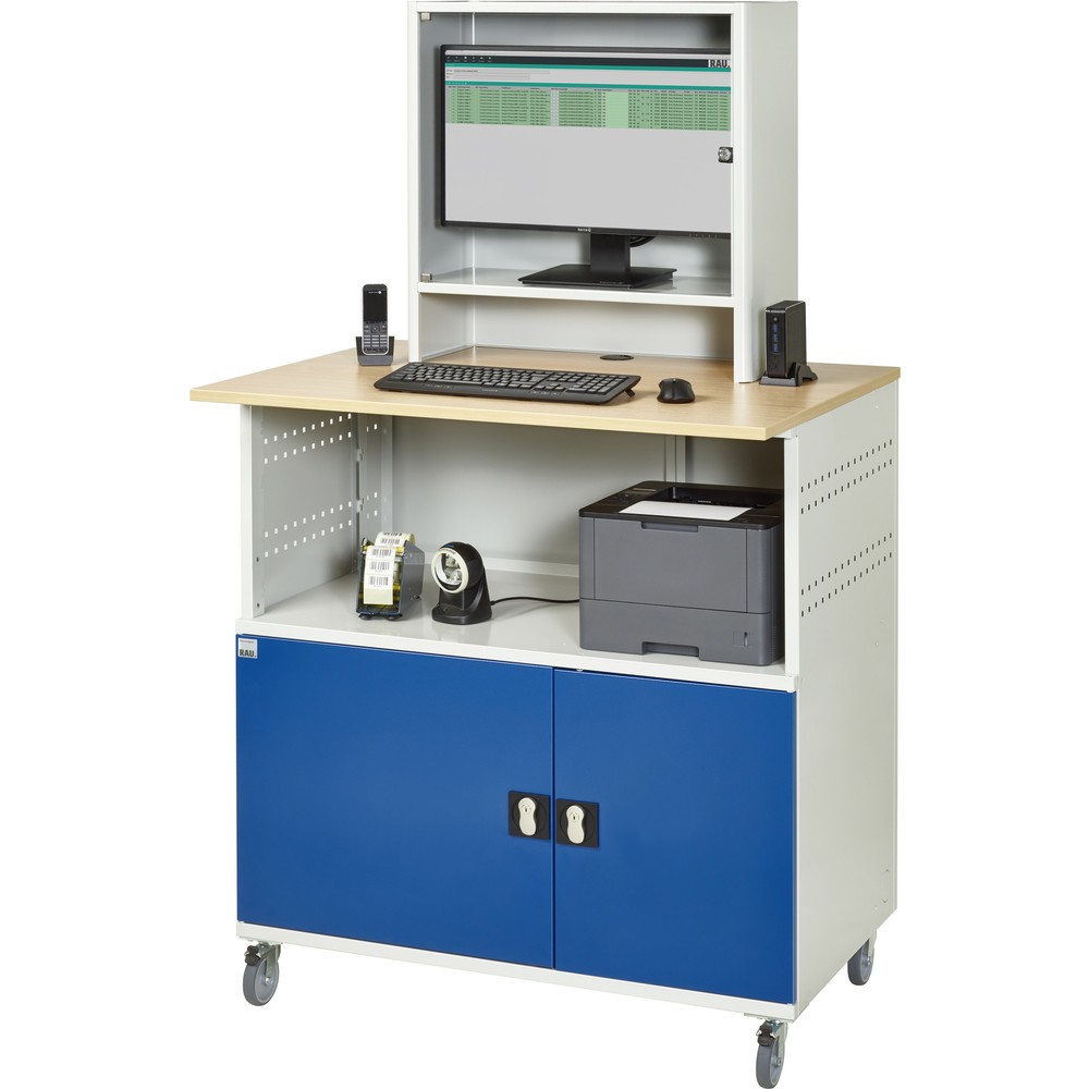 Immagine del prodotto n. 6: RAU Tavolo per computer, HxLxP 1.860 x 1.100 x 800 mm, piano di lavoro in faggio decorato, con 2 ante battenti e vano per monitor