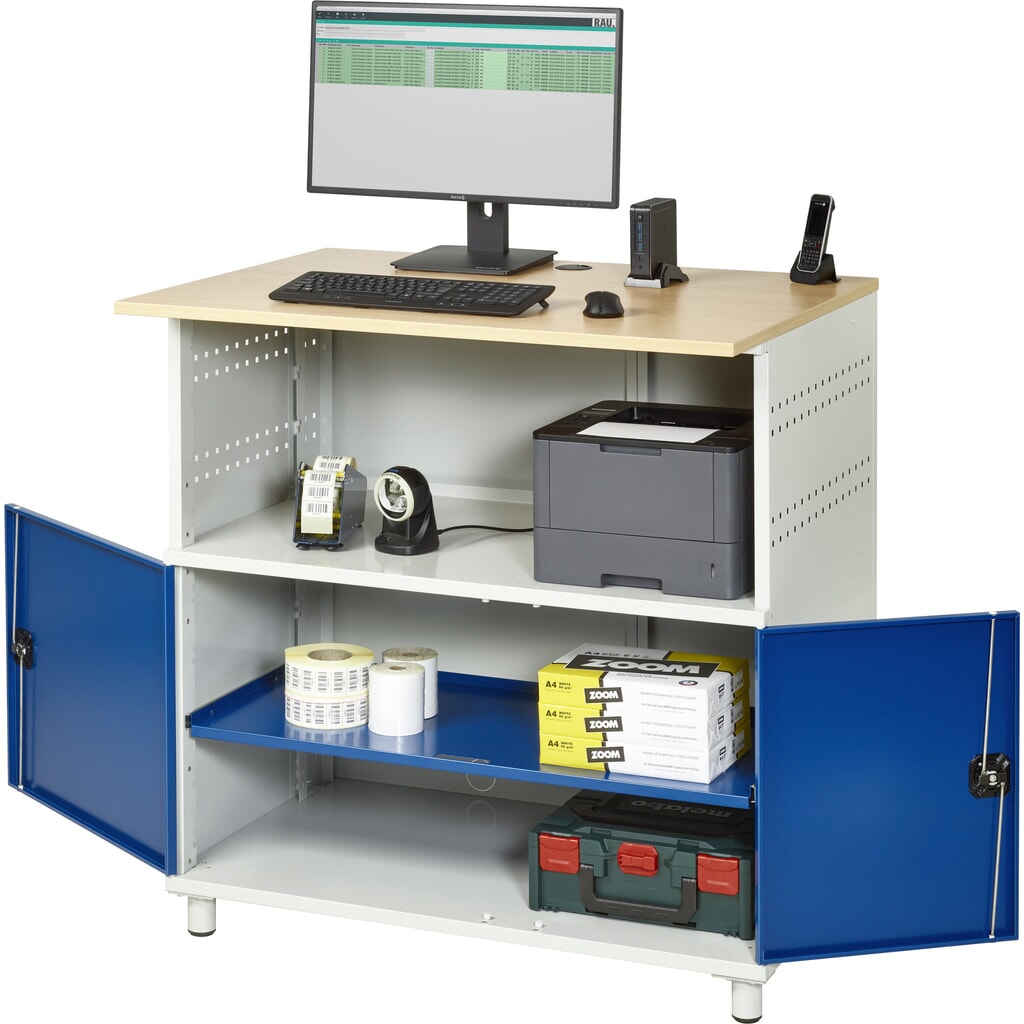 Immagine del prodotto: RAU Tavolo per computer, HxLxP 1.100 x 1.100 x 800 mm, piano di lavoro in faggio decorato, con 2 ante battenti