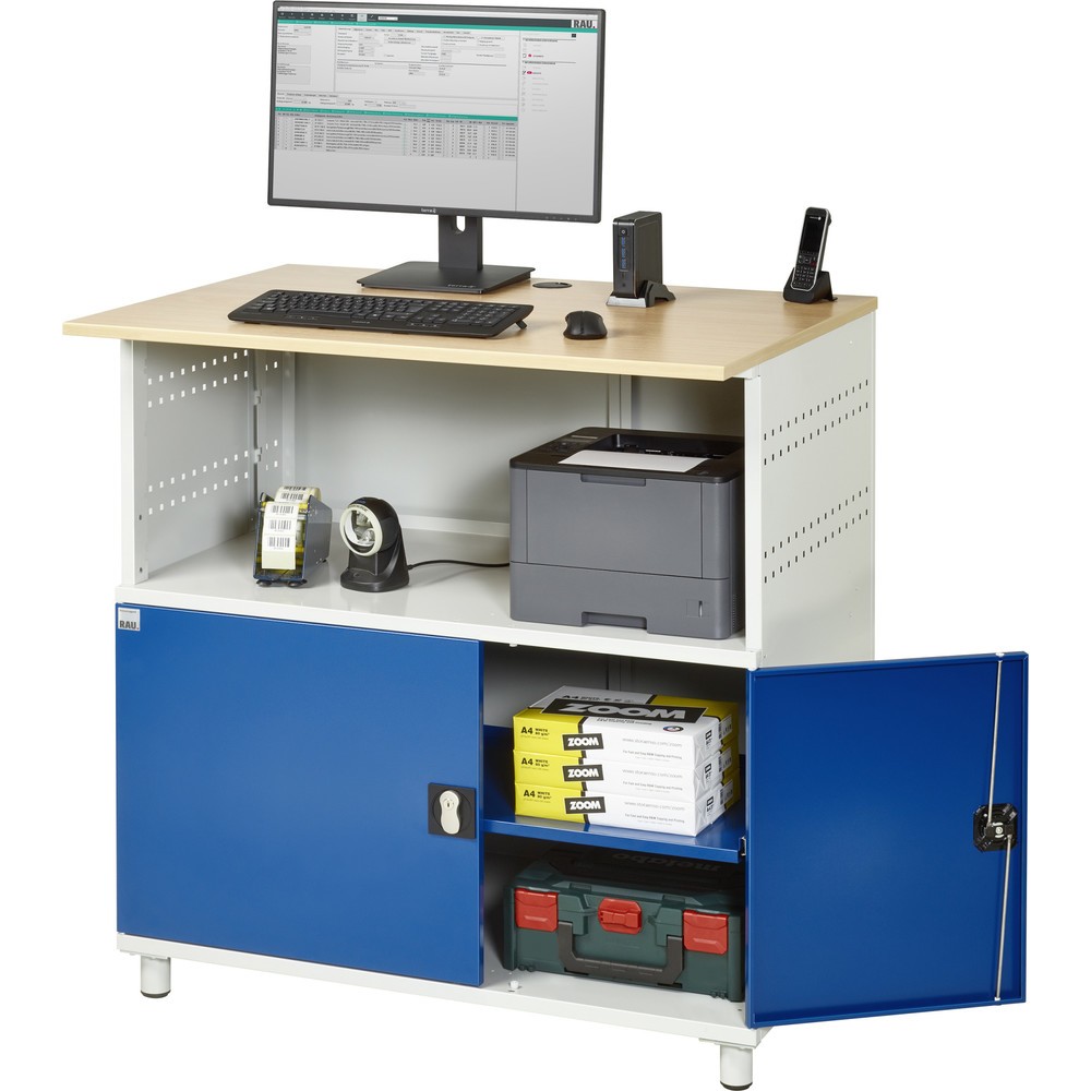 Immagine del prodotto n. 2: RAU Tavolo per computer, HxLxP 1.100 x 1.100 x 800 mm, piano di lavoro in faggio decorato, con 2 ante battenti
