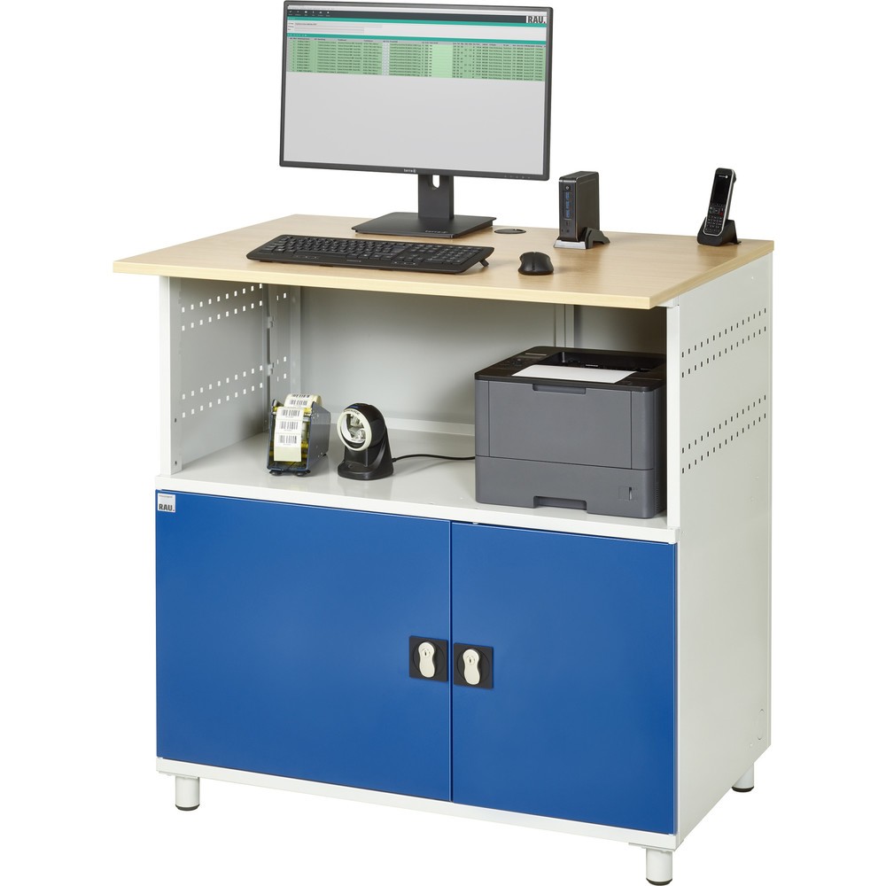 Immagine del prodotto n. 3: RAU Tavolo per computer, HxLxP 1.100 x 1.100 x 800 mm, piano di lavoro in faggio decorato, con 2 ante battenti