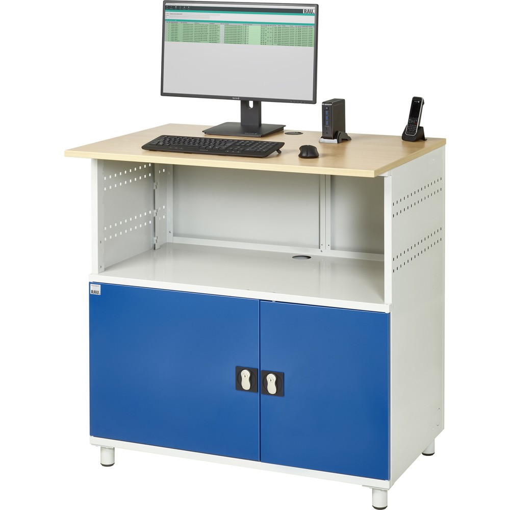 Immagine del prodotto n. 4: RAU Tavolo per computer, HxLxP 1.100 x 1.100 x 800 mm, piano di lavoro in faggio decorato, con 2 ante battenti