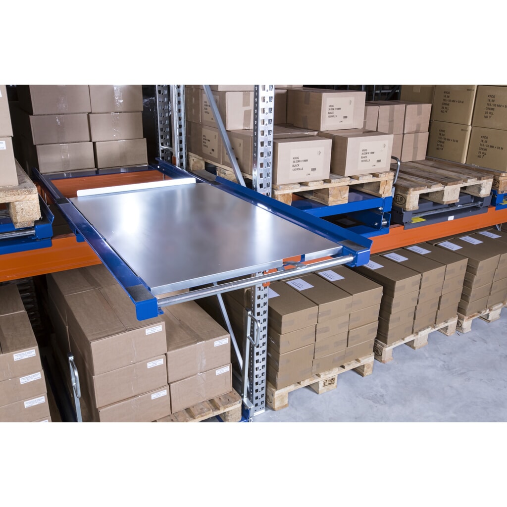 Ripiano chiuso in acciaio per dispositivo di estrazione dei pallet, portata 600 kg, profondità di estrazione del 70% Immagine del prodotto n. 3: Ripiano chiuso in acciaio per dispositivo di estrazione dei pallet, portata 600 kg, profondità di estrazione del 70%