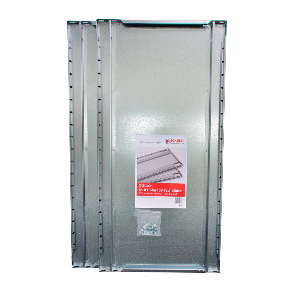 Immagine del prodotto: Ripiano MULTIplus per scaffalatura a ripiani SCHULTE Green, montaggio a incastro, portata per piano 150 kg, confezione da 2, LxP 1.000 x 500 mm, incl. 8 supporti per ripiano