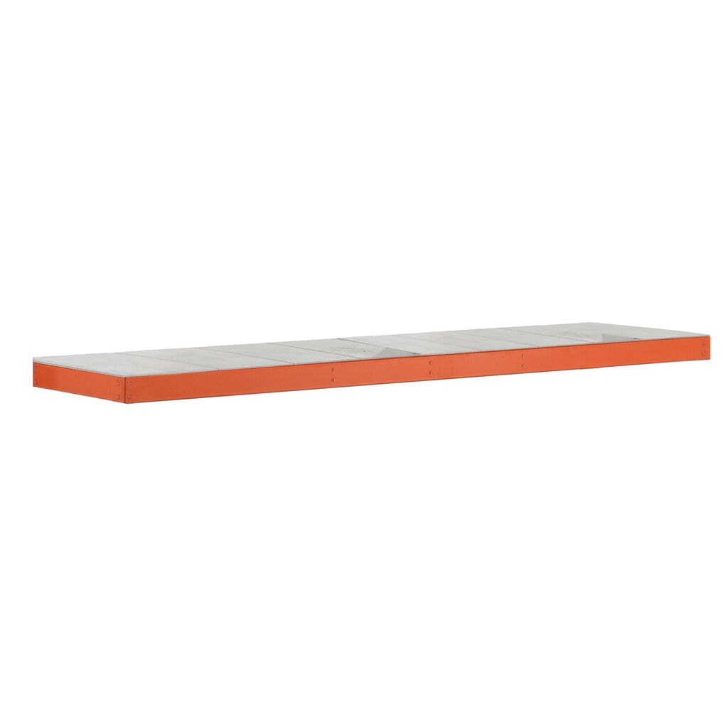 Ripiano per scaffalatura a campata larga SCHULTE, con pianetti in acciaio, LxP 1.536 x 469 mm, arancione Immagine del prodotto: Ripiano per scaffalatura a campata larga SCHULTE, con pianetti in acciaio, LxP 1.536 x 469 mm, arancione