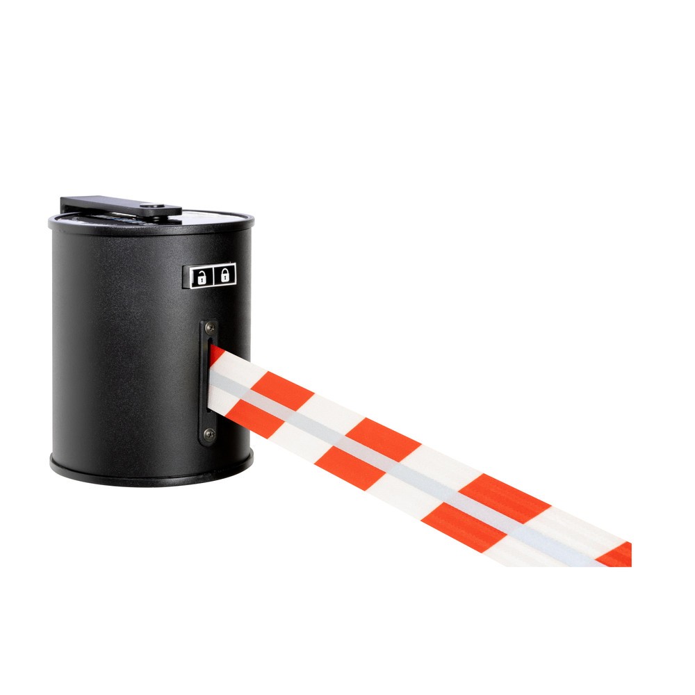 Immagine del prodotto n. 1: RS-GUIDESYSTEMS® Cassetta cinghia GLW 1800 REFLECTO, montaggio a parete, lunghezza 18 m, larghezza 50 mm, alloggiamento nero, cinghia rossa/bianca