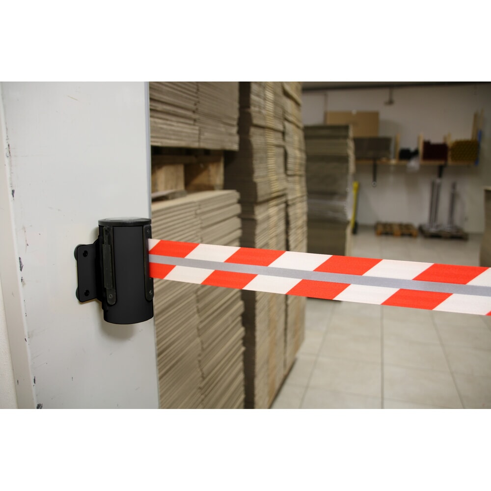Immagine del prodotto n. 3: RS-GUIDESYSTEMS® Cassetta cinghia GLW 25-J REFLECTO, montaggio a parete, lunghezza 4 m, larghezza 50 mm, alloggiamento nero, cinghia rossa/bianca