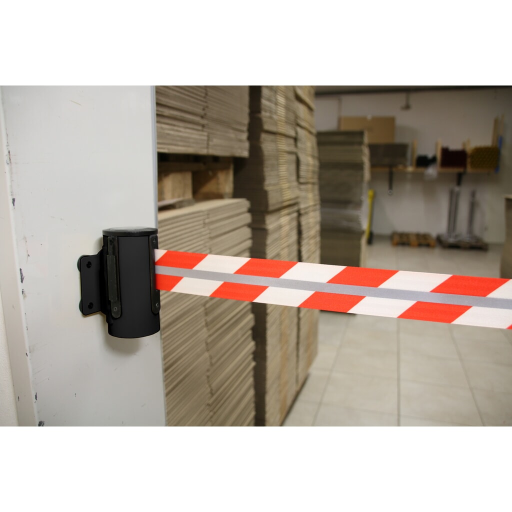 Immagine del prodotto n. 3: RS-GUIDESYSTEMS® Cassetta cinghia GLW 25-J REFLECTO, montaggio a parete, lunghezza 4 m, larghezza 50 mm, alloggiamento nero, cinghia rossa/bianca