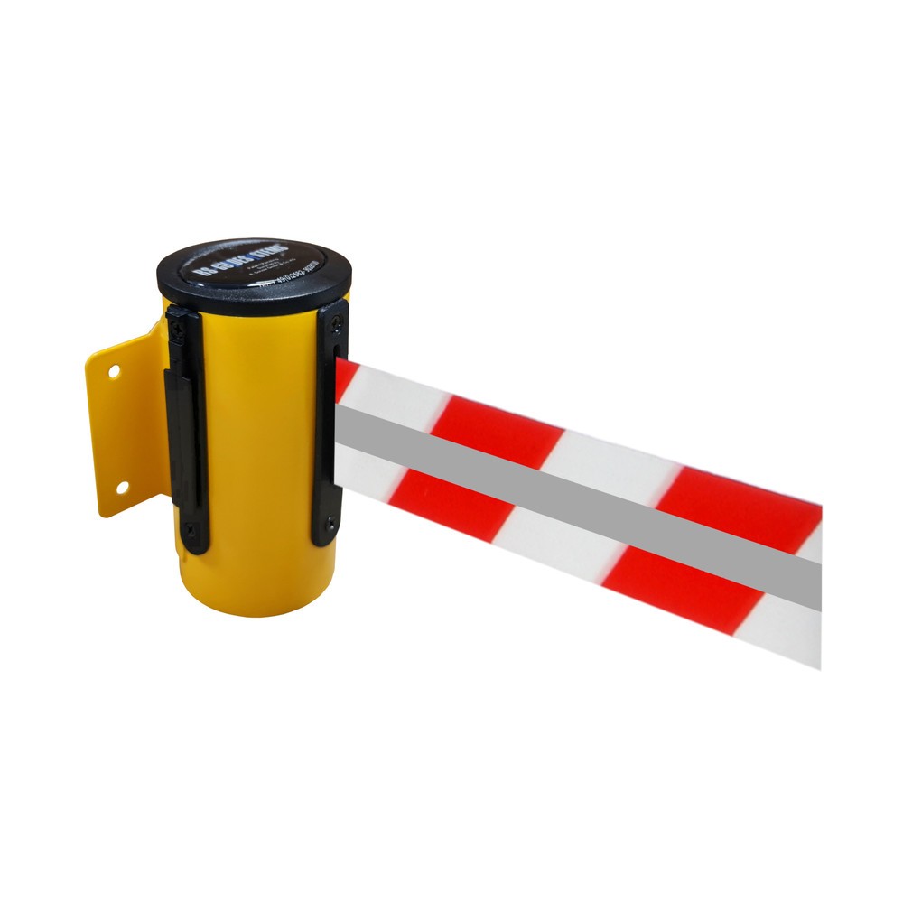 Immagine del prodotto n. 1: RS-GUIDESYSTEMS® Cassetta cinghia GLW 25-E REFLECTO, montaggio a parete, lunghezza 4 m, larghezza 50 mm, alloggiamento giallo, cinghia rossa/bianca