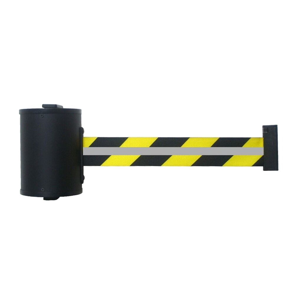 RS-GUIDESYSTEMS® cassetta cinghia GLW 700 REFLECTO, montaggio a parete, lunghezza 7 m, larghezza 50 mm, alloggiamento nero, cinghia nera/gialla Immagine del prodotto: RS-GUIDESYSTEMS® cassetta cinghia GLW 700 REFLECTO, montaggio a parete, lunghezza 7 m, larghezza 50 mm, alloggiamento nero, cinghia nera/gialla