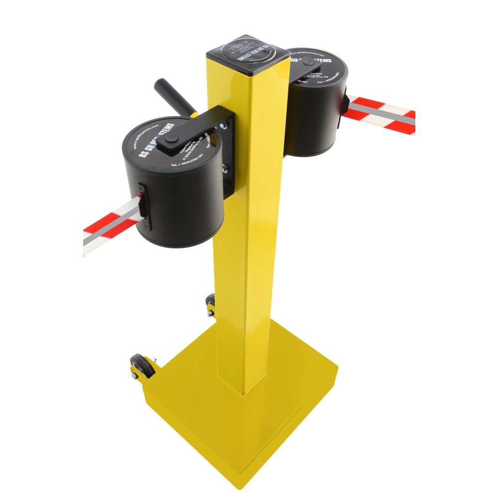 Immagine del prodotto n. 3: RS-GUIDESYSTEMS® Paletto di sbarramento con cinghia GLA 2000-E REFLECTO, lunghezza 2x 18 m, larghezza 50 mm, paletto giallo, cinghia rossa/bianca