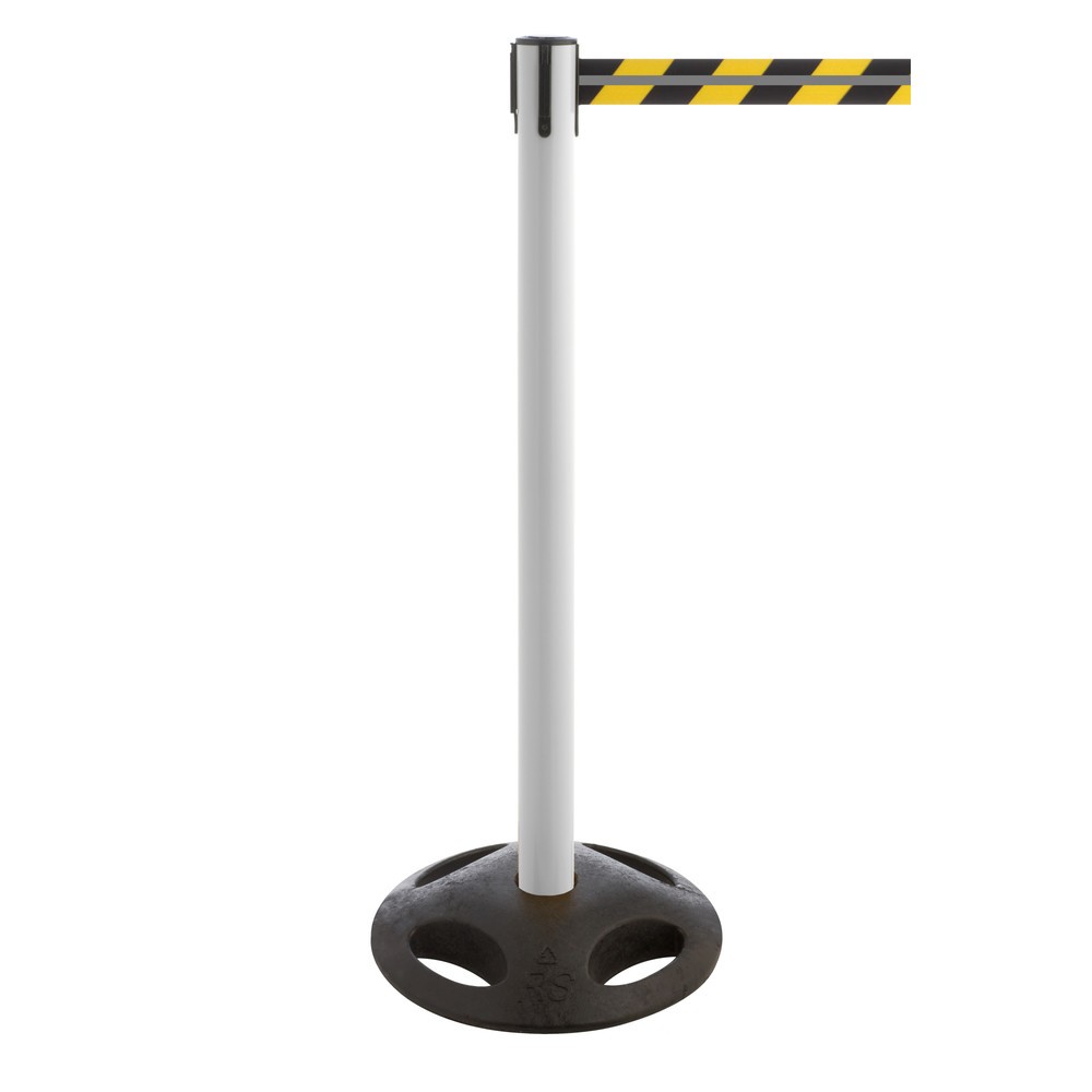 Immagine del prodotto n. 1: RS-GUIDESYSTEMS® Paletto di sbarramento con cinghia GLA 25-M REFLECTO, lunghezza 3,5 m, larghezza 50 mm, paletto bianco, cinghia nera/gialla