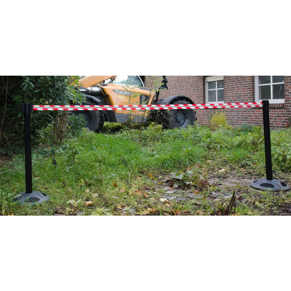Immagine del prodotto n. 1: RS-GUIDESYSTEMS® Paletto di sbarramento con cinghia GLA 25-J REFLECTO, lunghezza 3,5 m, larghezza 50 mm, paletto nero, cinghia rossa/bianca