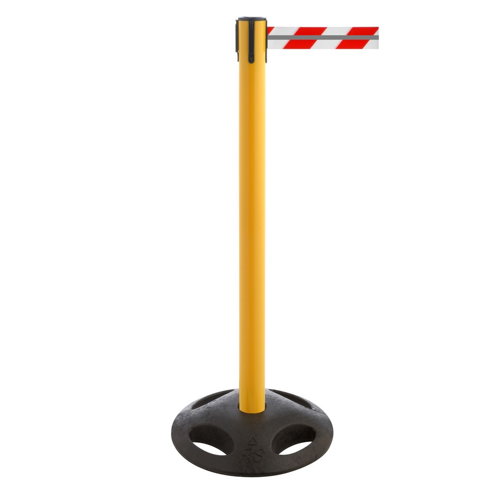 Immagine del prodotto n. 1: RS-GUIDESYSTEMS® Paletto di sbarramento con cinghia GLA 25-E REFLECTO, lunghezza 3,5 m, larghezza 50 mm, paletto giallo, cinghia rossa/bianca