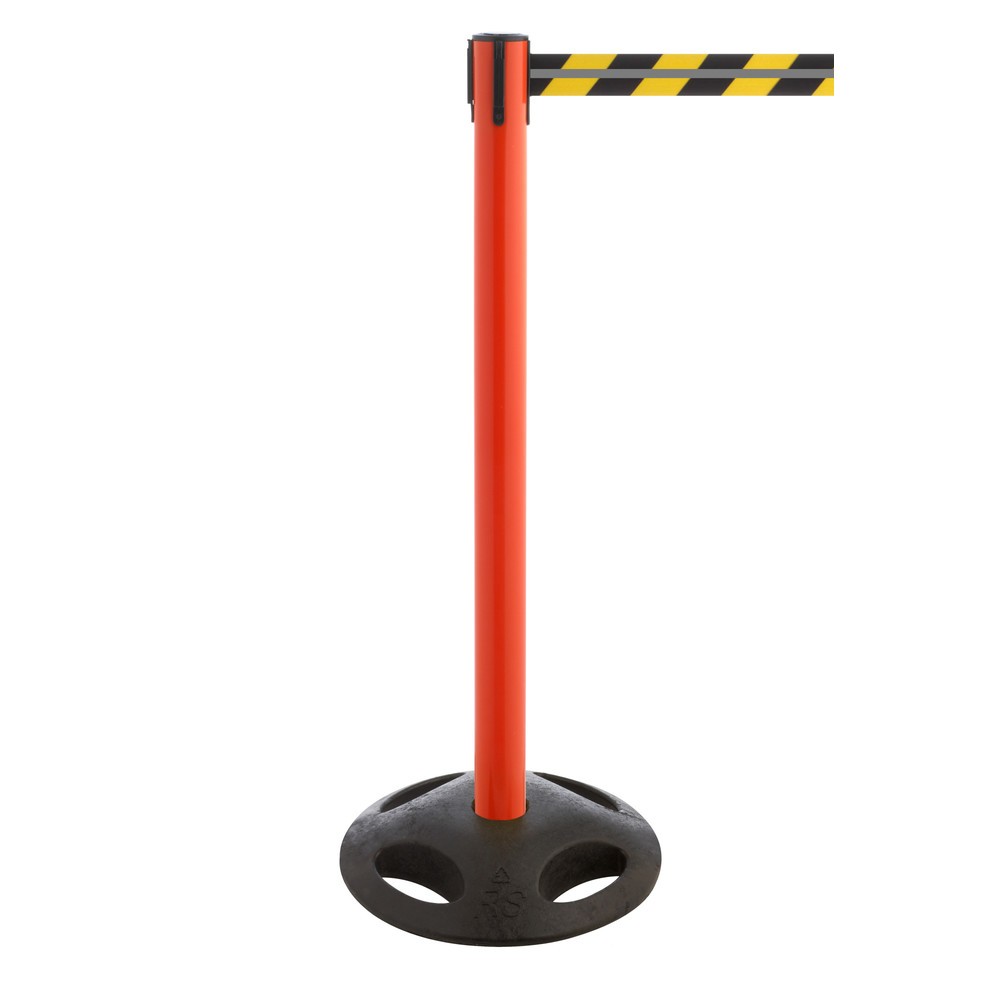 Immagine del prodotto n. 1: RS-GUIDESYSTEMS® Paletto di sbarramento con cinghia GLA 25-D REFLECTO, lunghezza 3,5 m, larghezza 50 mm, paletto rosso, cinghia nera/gialla