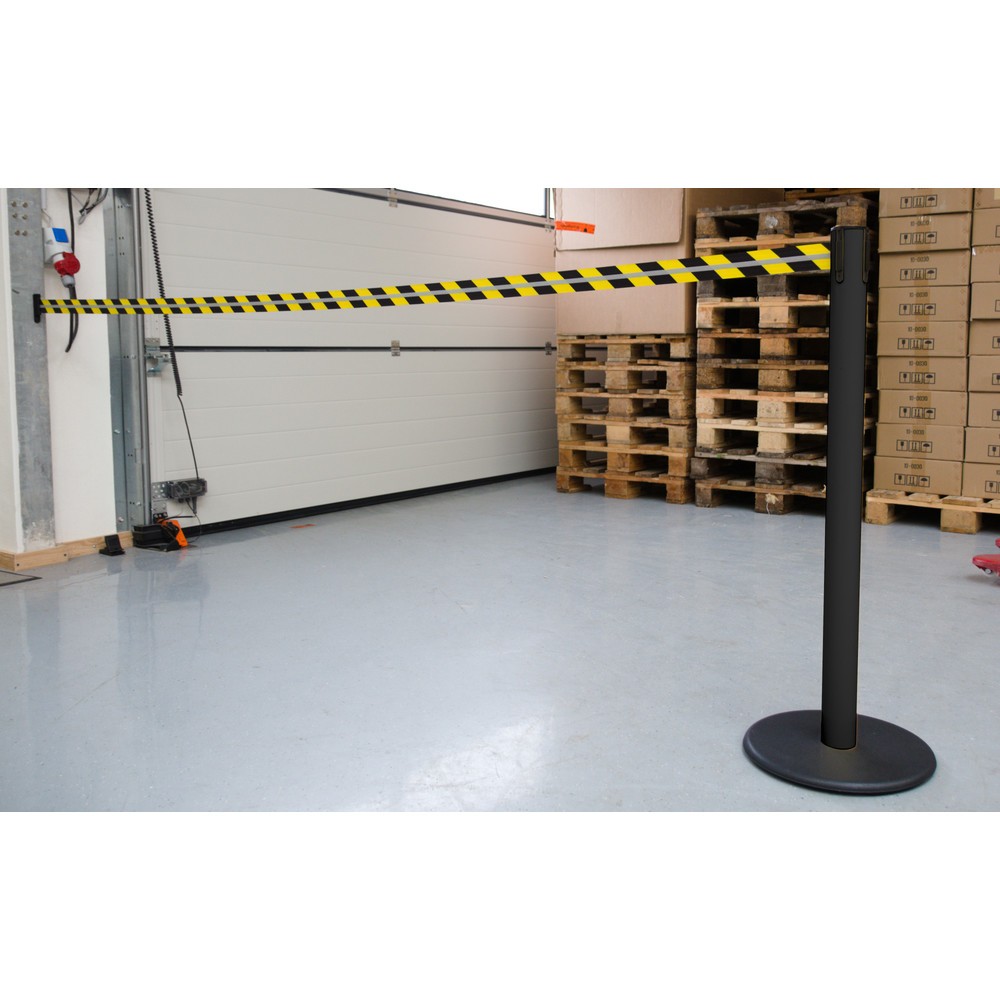 Immagine del prodotto n. 3: RS-GUIDESYSTEMS® Paletto di sbarramento con cinghia GLA 28-J REFLECTO, lunghezza 2,3 m, larghezza 50 mm, paletto nero, cinghia nera/gialla