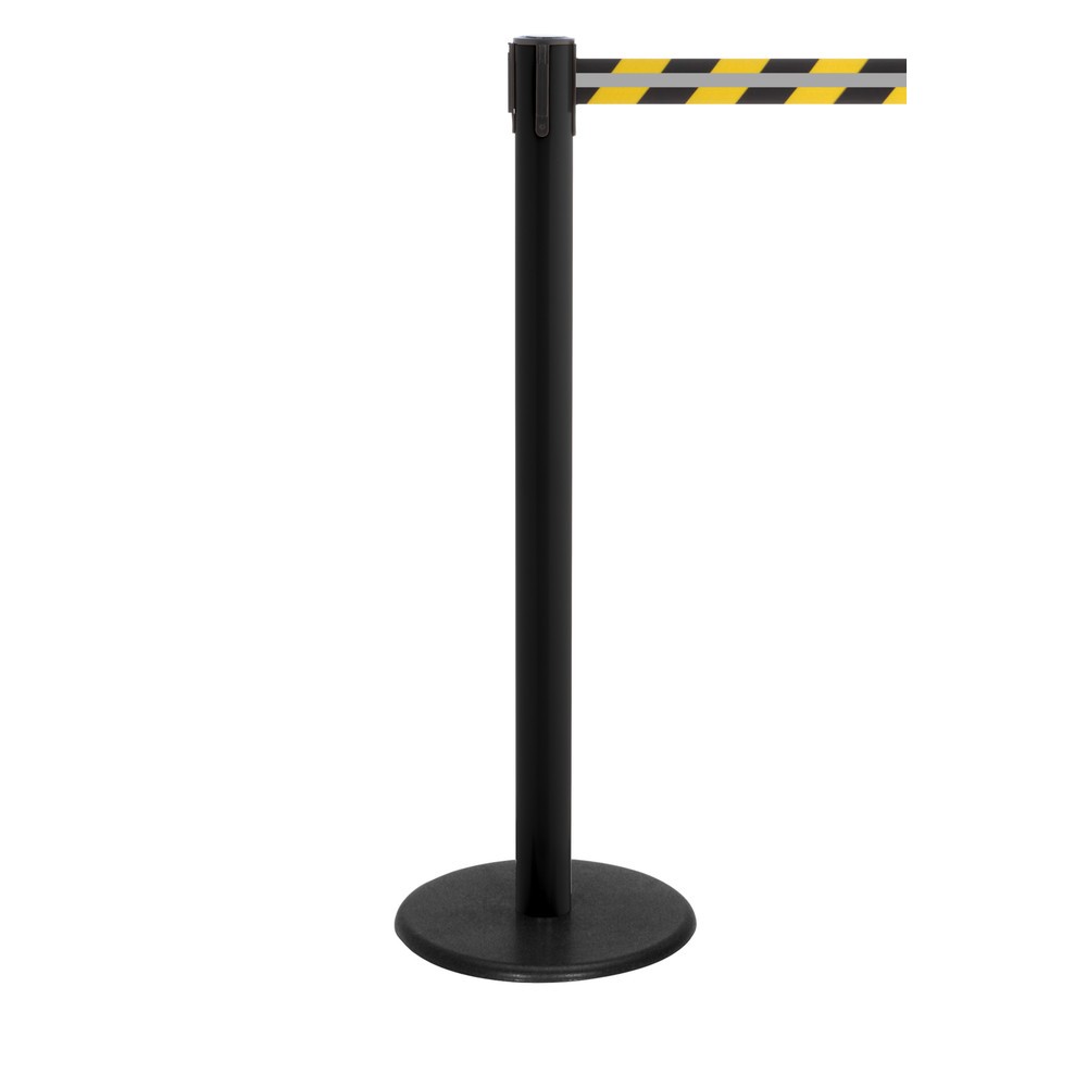 Immagine del prodotto: RS-GUIDESYSTEMS® Paletto di sbarramento con cinghia GLA 28-J REFLECTO, lunghezza 2,3 m, larghezza 50 mm, paletto nero, cinghia nera/gialla
