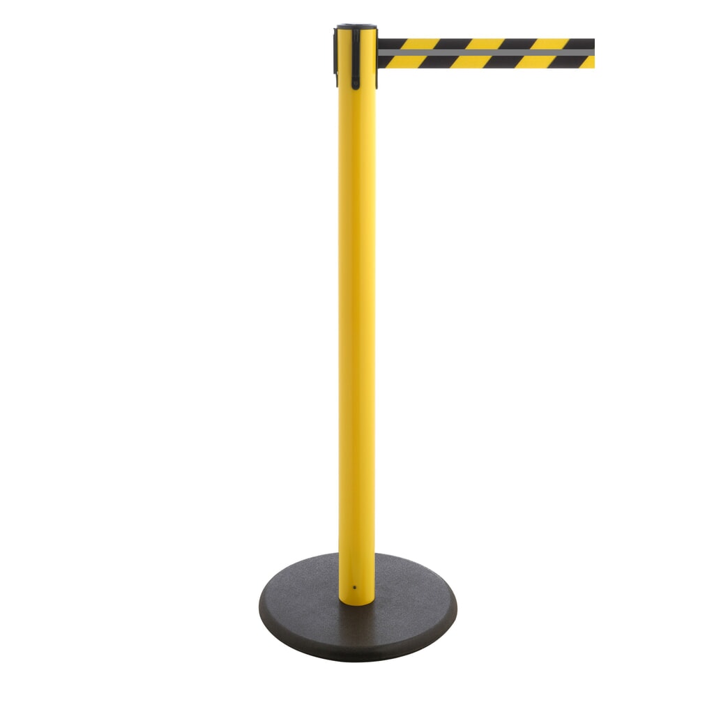 Immagine del prodotto: RS-GUIDESYSTEMS® Paletto di sbarramento con cinghia GLA 28-E REFLECTO, lunghezza 3,5 m, larghezza 50 mm, paletto giallo, cinghia nera/gialla