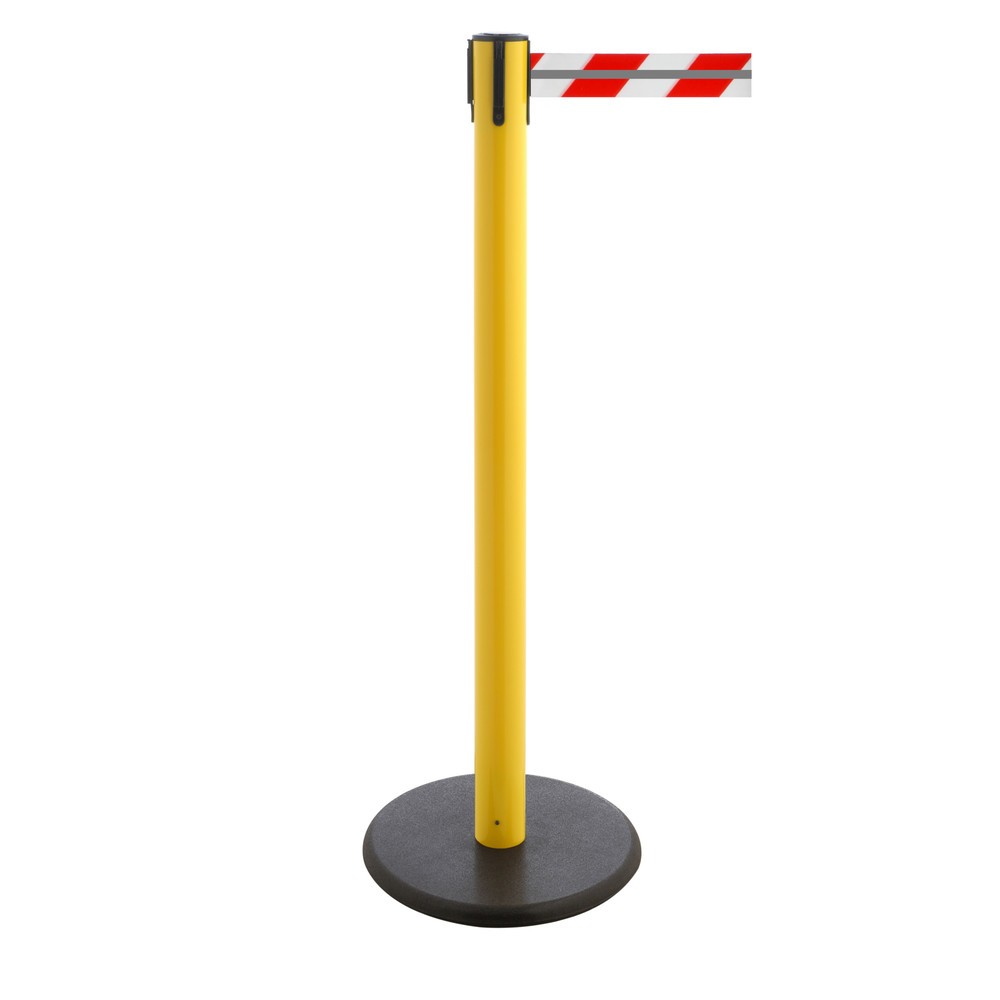 Immagine del prodotto n. 1: RS-GUIDESYSTEMS® Paletto di sbarramento con cinghia GLA 28-E REFLECTO, lunghezza 2,3 m, larghezza 50 mm, paletto giallo, cinghia rossa/bianca