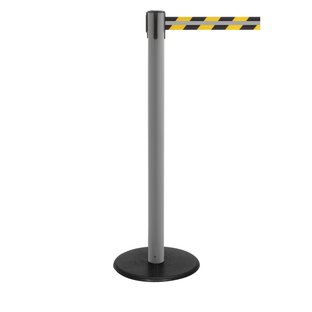 Immagine del prodotto n. 1: RS-GUIDESYSTEMS® Paletto di sbarramento con cinghia GLA 28-A REFLECTO, lunghezza 2,3 m, larghezza 50 mm, paletto antracite, cinghia nera/gialla