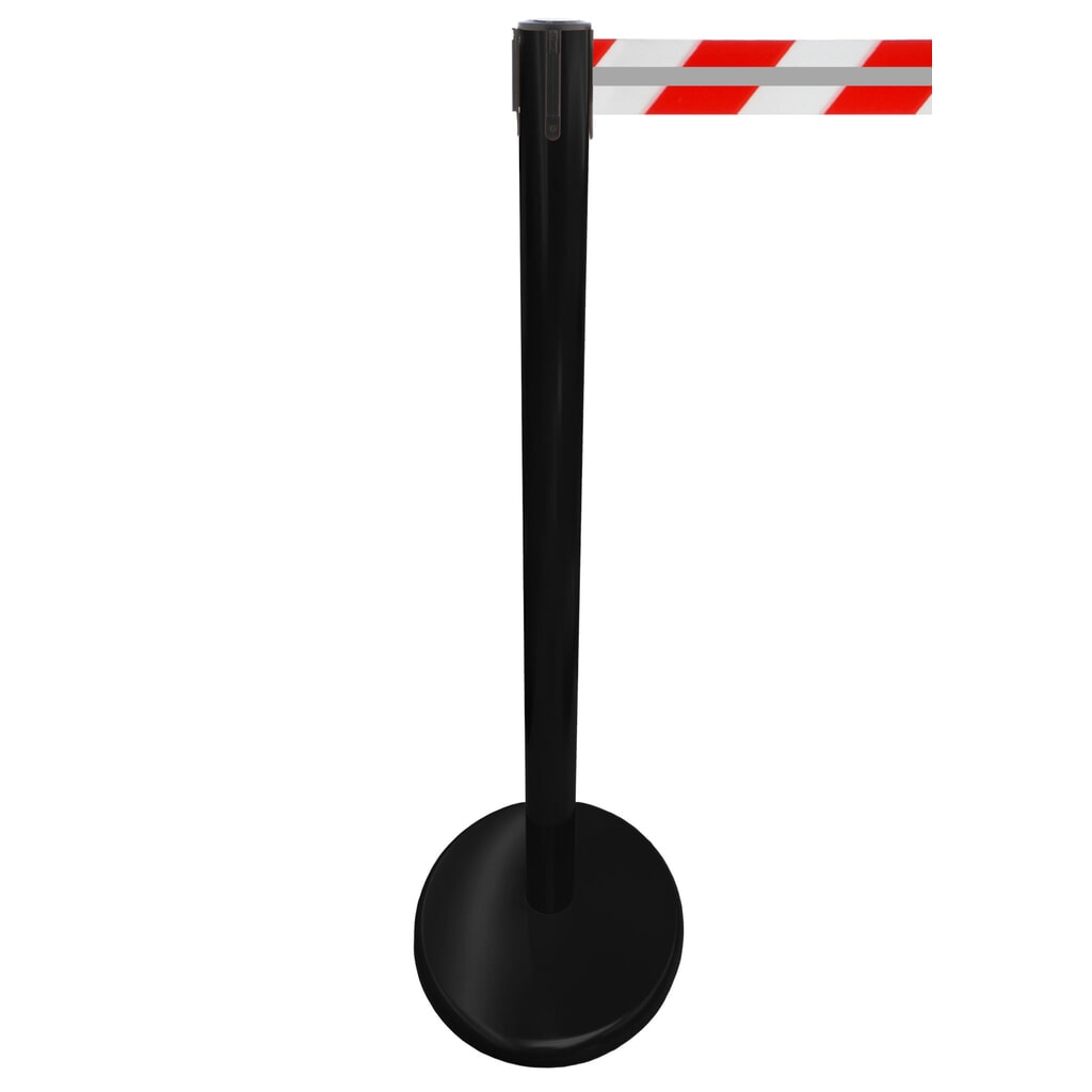 Immagine del prodotto: RS-GUIDESYSTEMS® Paletto di sbarramento con cinghia GLA 45-J REFLECTO, lunghezza 3,5 m, larghezza 50 mm, paletto nero, cinghia rossa/bianca