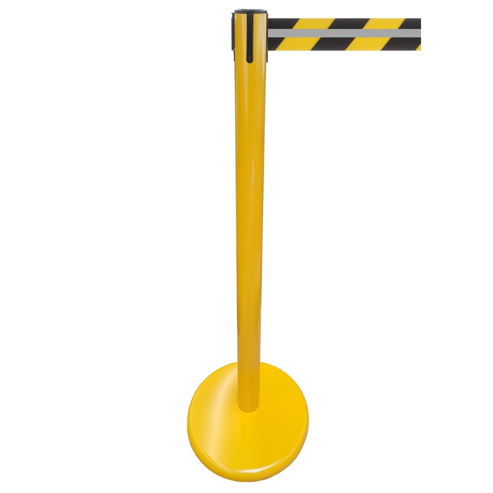 Immagine del prodotto n. 1: RS-GUIDESYSTEMS® Paletto di sbarramento con cinghia GLA 45-E REFLECTO, lunghezza 2,3 m, larghezza 50 mm, paletto giallo, cinghia nera/gialla