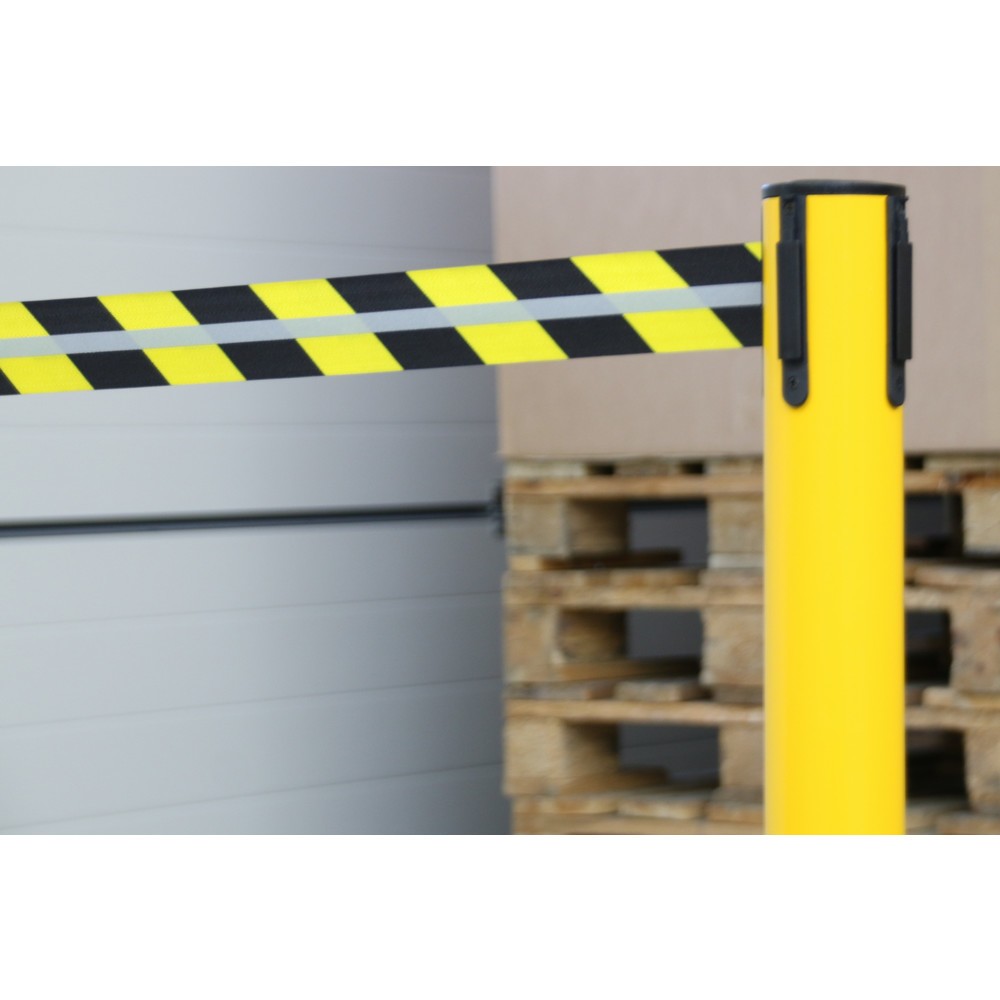 Immagine del prodotto n. 3: RS-GUIDESYSTEMS® Paletto di sbarramento con cinghia GLA 45-E REFLECTO, lunghezza 2,3 m, larghezza 50 mm, paletto giallo, cinghia nera/gialla