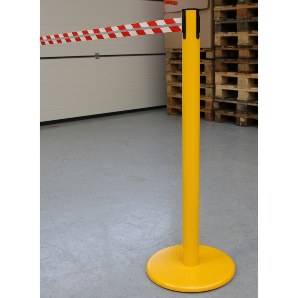 Immagine del prodotto n. 4: RS-GUIDESYSTEMS® Paletto di sbarramento con cinghia GLA 45-E REFLECTO, lunghezza 3,5 m, larghezza 50 mm, paletto giallo, cinghia rossa/bianca
