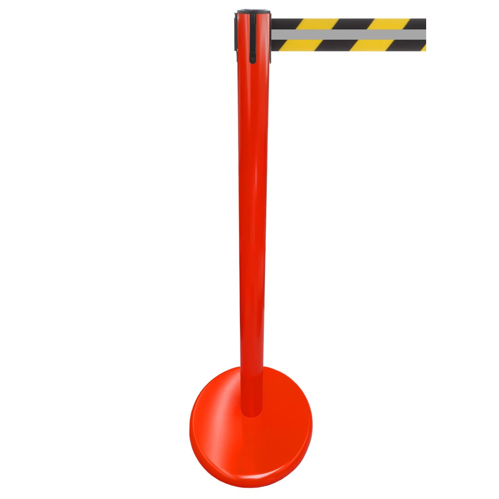 Immagine del prodotto n. 1: RS-GUIDESYSTEMS® Paletto di sbarramento con cinghia GLA 45-D REFLECTO, lunghezza 3,5 m, larghezza 50 mm, paletto rosso, cinghia nera/gialla
