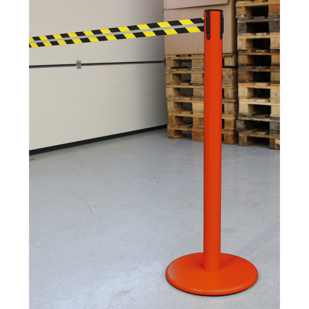 Immagine del prodotto n. 4: RS-GUIDESYSTEMS® Paletto di sbarramento con cinghia GLA 45-D REFLECTO, lunghezza 3,5 m, larghezza 50 mm, paletto rosso, cinghia nera/gialla