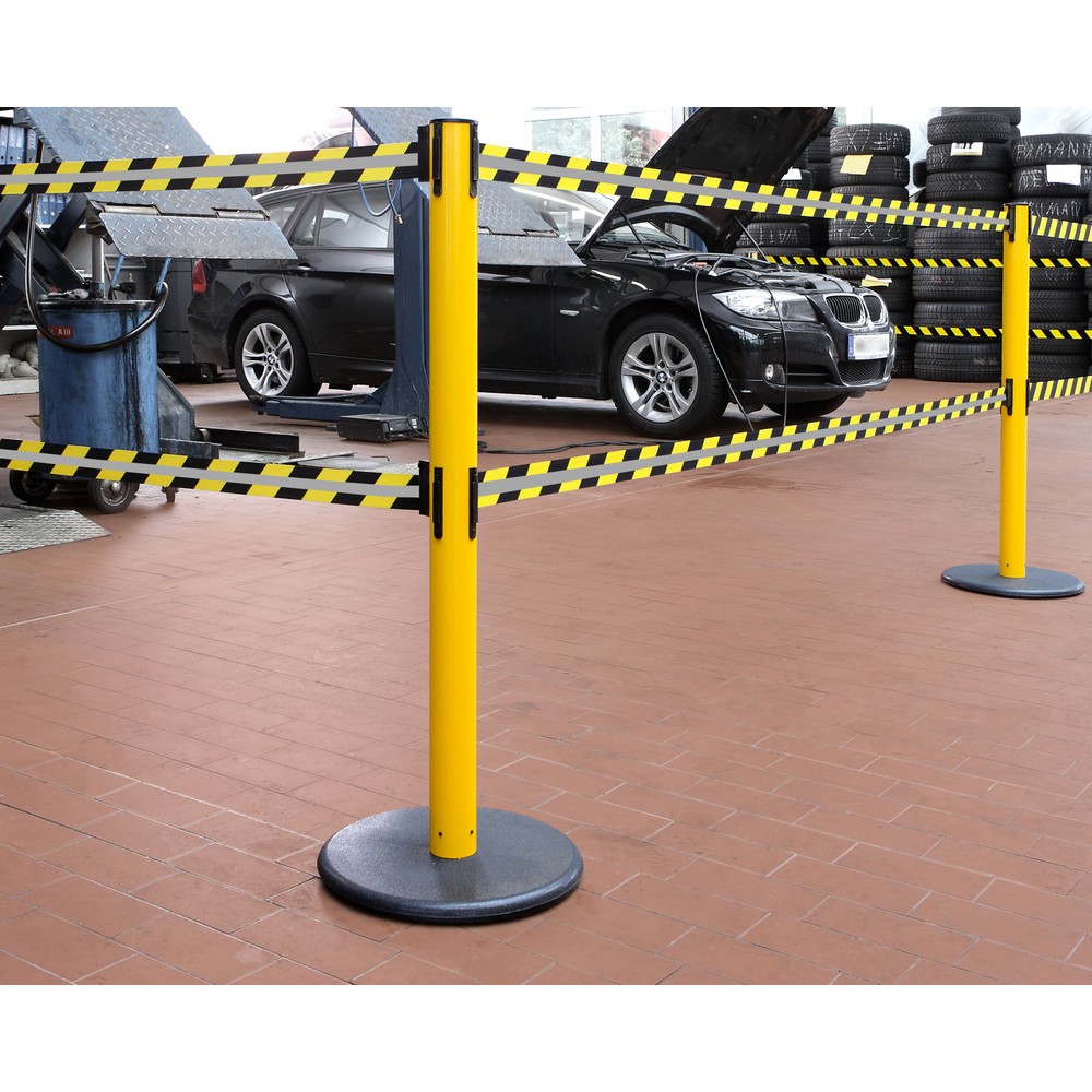 Immagine del prodotto n. 3: RS-GUIDESYSTEMS® Paletto di sbarramento con doppia cinghia GLA 95-E REFLECTO, lunghezza 2,3 m, larghezza 50 mm, paletto giallo, cinghia nera/gialla