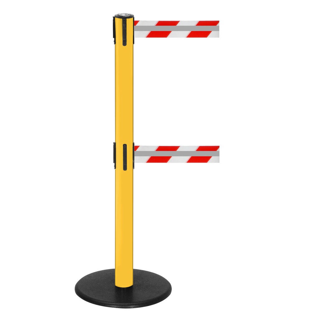 Immagine del prodotto n. 1: RS-GUIDESYSTEMS® Paletto di sbarramento con doppia cinghia GLA 95-E REFLECTO, lunghezza 2,3 m, larghezza 50 mm, paletto giallo, cinghia rossa/bianca
