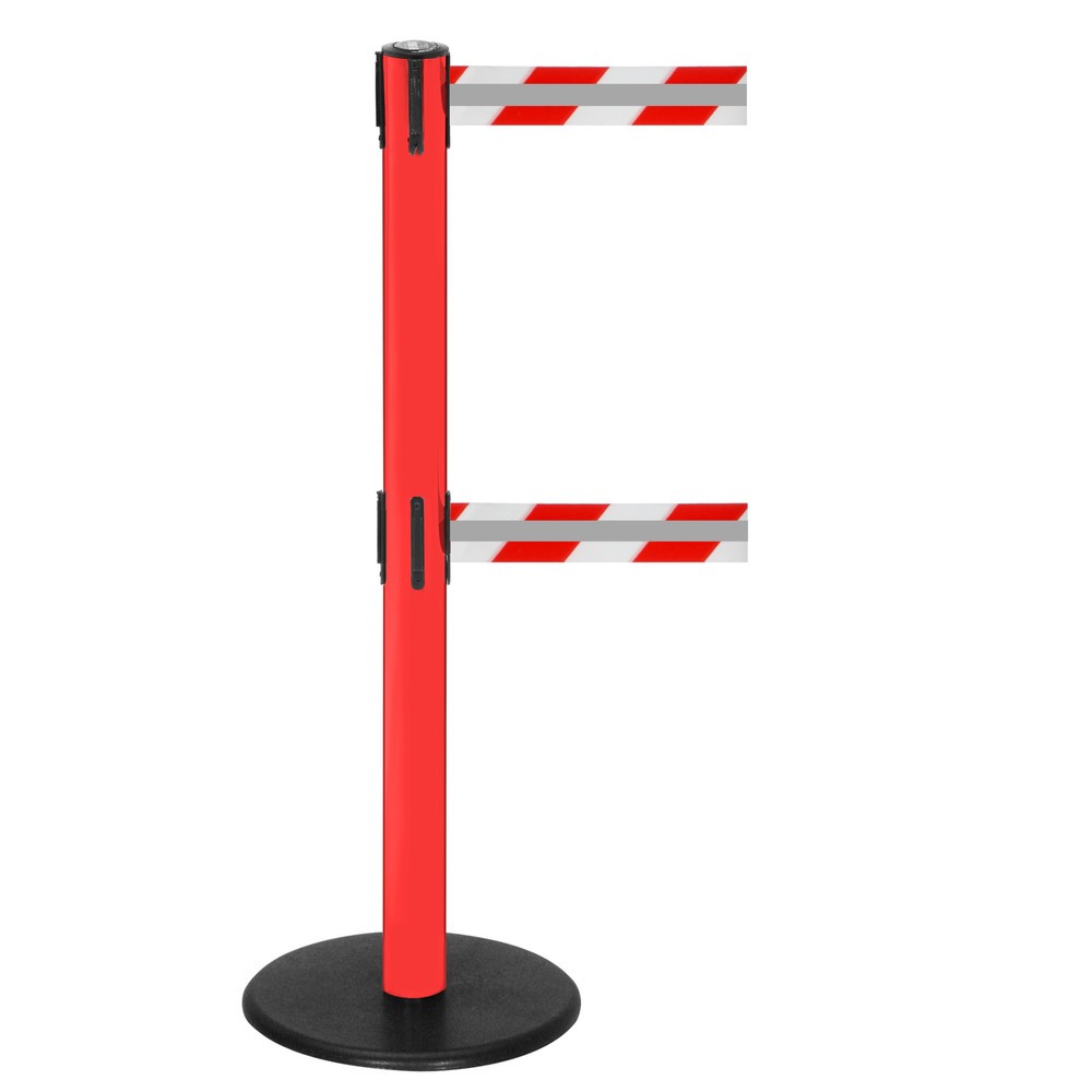 Immagine del prodotto n. 1: RS-GUIDESYSTEMS® Paletto di sbarramento con doppia cinghia GLA 95-D REFLECTO, lunghezza 3,5 m, larghezza 50 mm, paletto rosso, cinghia rossa/bianca