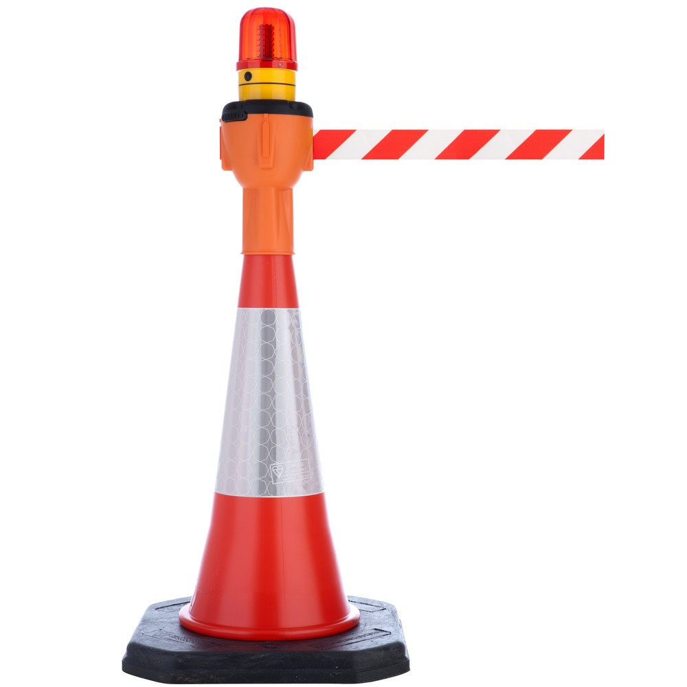 Immagine del prodotto n. 2: RS-GUIDESYSTEMS® Rialzo per cono stradale SK 900, lunghezza 9 m, alloggiamento arancione, cinghia rossa/bianca