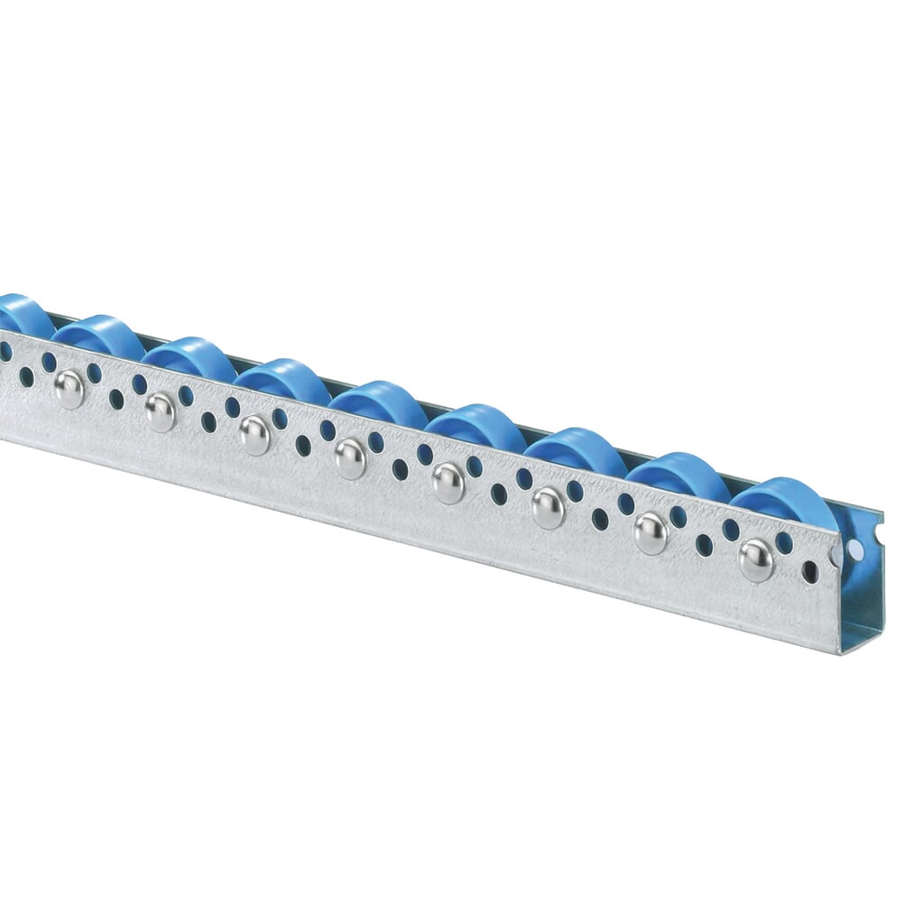 Immagine del prodotto: Rulliera universale, rulli in plastica, passo 100 mm, portata per rullo 10 kg