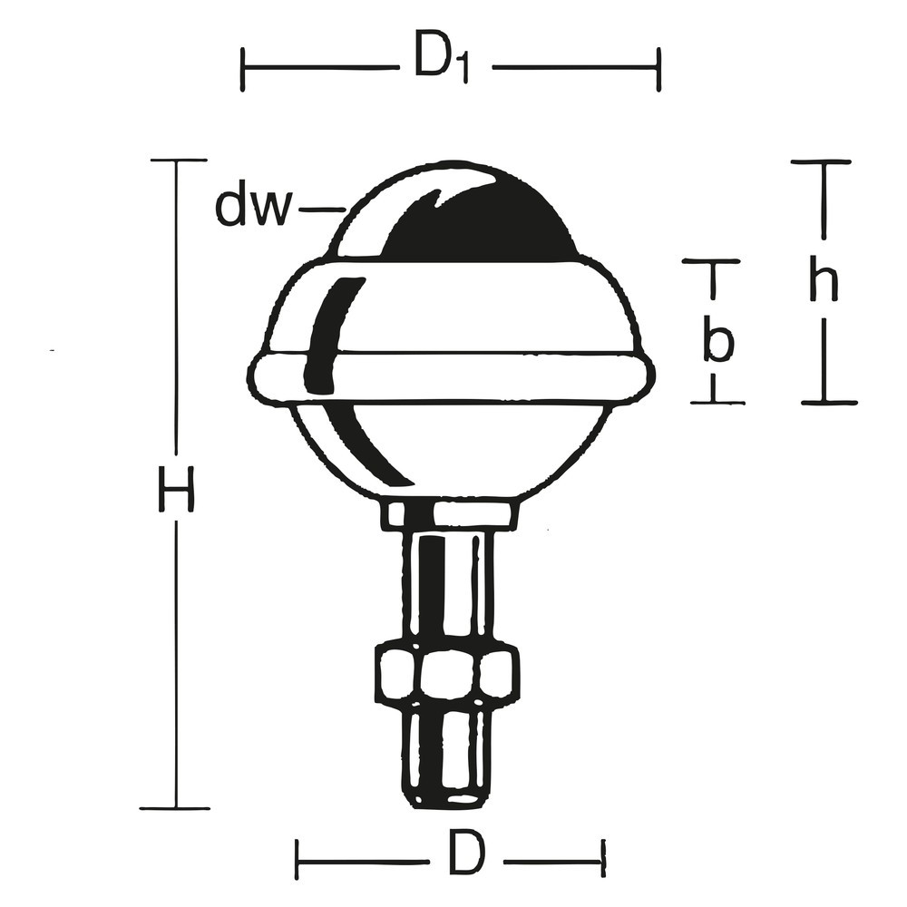Immagine del prodotto n. 3: Rullo a sfera con perno filettato, acciaio, Ø 40 mm, portata 110 kg