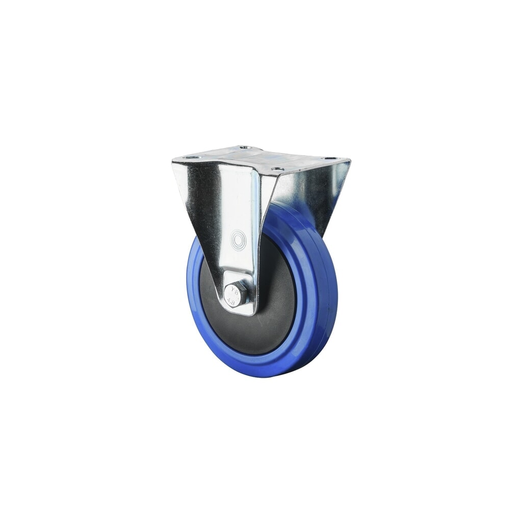 Rullo di trasporto in gomma elastica, blu, rullo fisso, cuscinetto a sfera, piastra, Ø x larghezza 125 x 32 mm, portata 175 kg