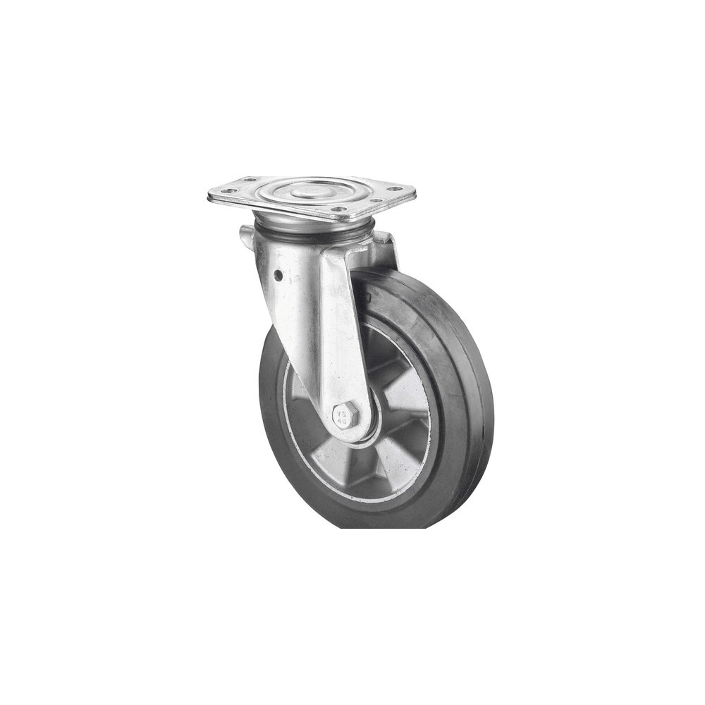 Immagine del prodotto: Rullo per carichi pesanti in gomma elastica, rullo orientabile, cuscinetto a sfera, piastra, Ø x larghezza 100 x 40 mm, portata 150 kg