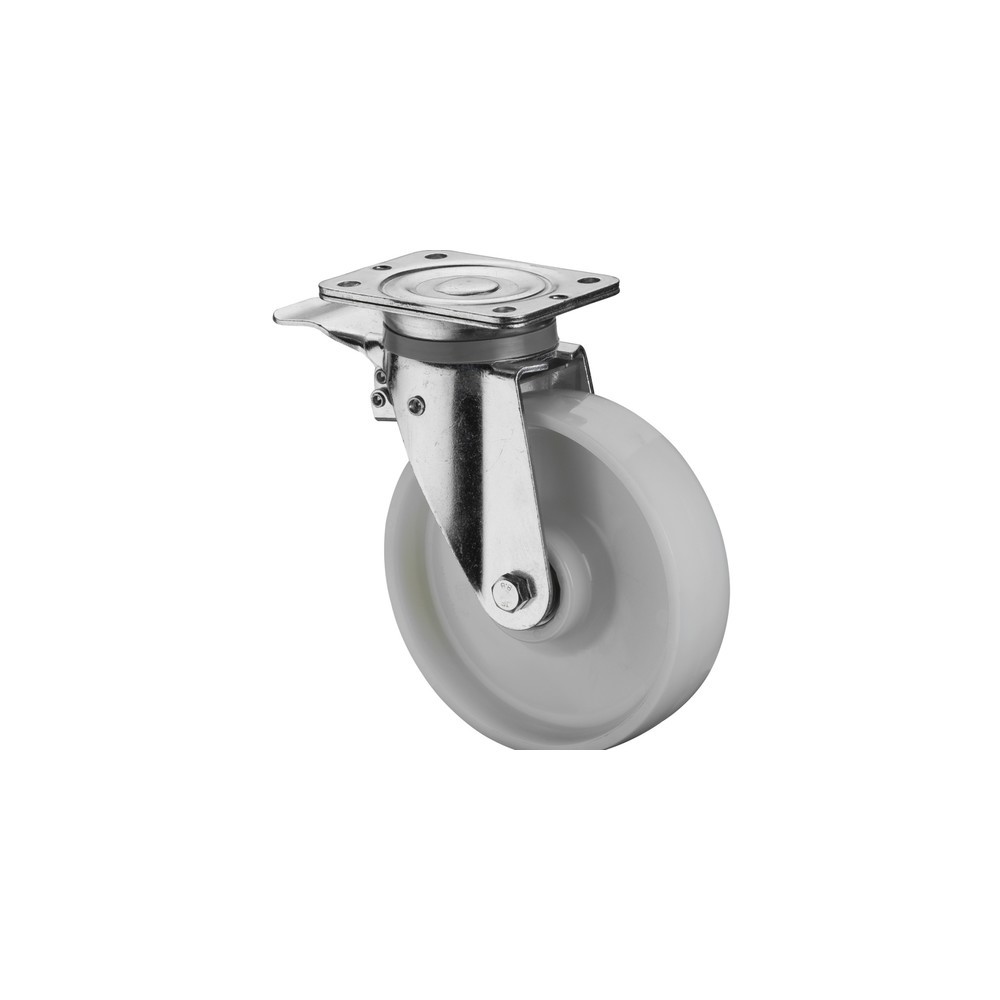 Immagine del prodotto: Rullo per carichi pesanti in materiale plastico, rullo orientabile con freno di stazionamento, cuscinetto a sfera, piastra, Ø x larghezza 150 x 40 mm, portata 600 kg