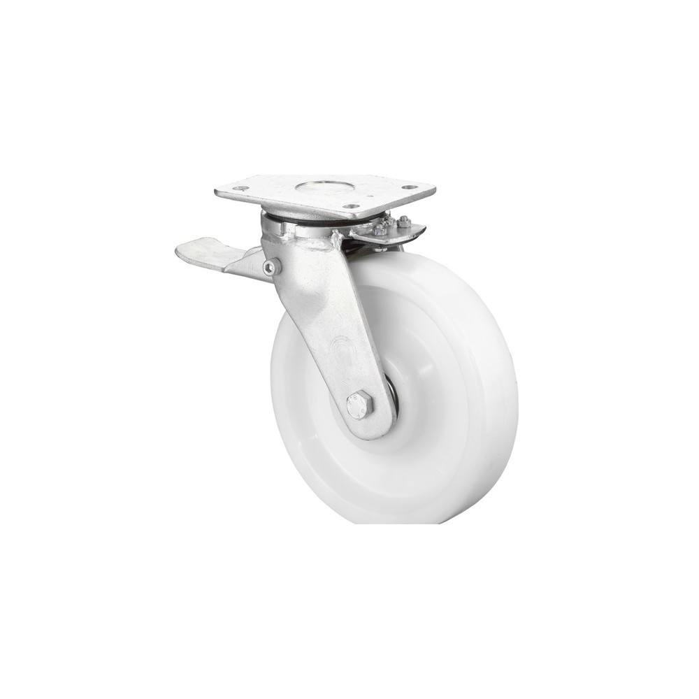 Immagine del prodotto: Rullo per carichi pesanti in materiale plastico, rullo orientabile con freno di stazionamento/totale, cuscinetto a sfera, piastra, Ø x larghezza 100 x 37 mm, portata 400 kg