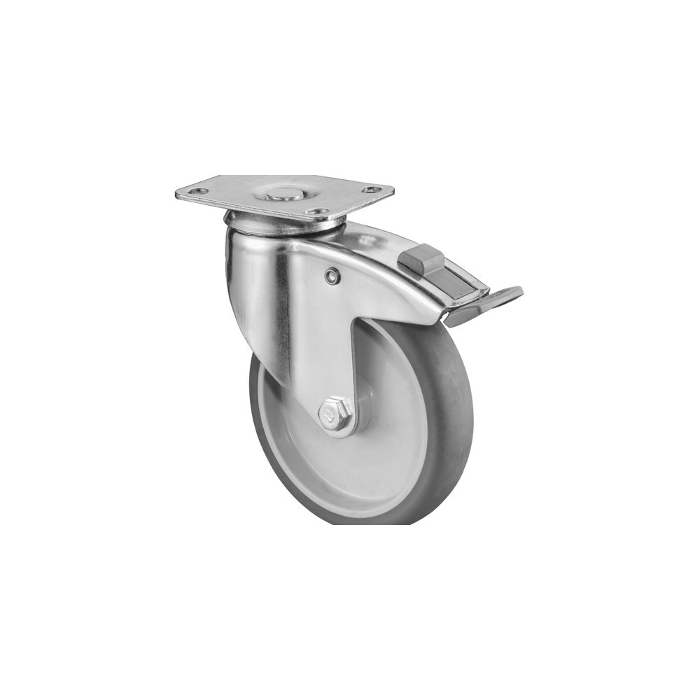 Immagine del prodotto: Ruota per macchinari TPE, rullo orientabile con freno di stazionamento, versione pesante, cuscinetto volvente, piastra, Ø x larghezza 125 x 31 mm, portata 100 kg