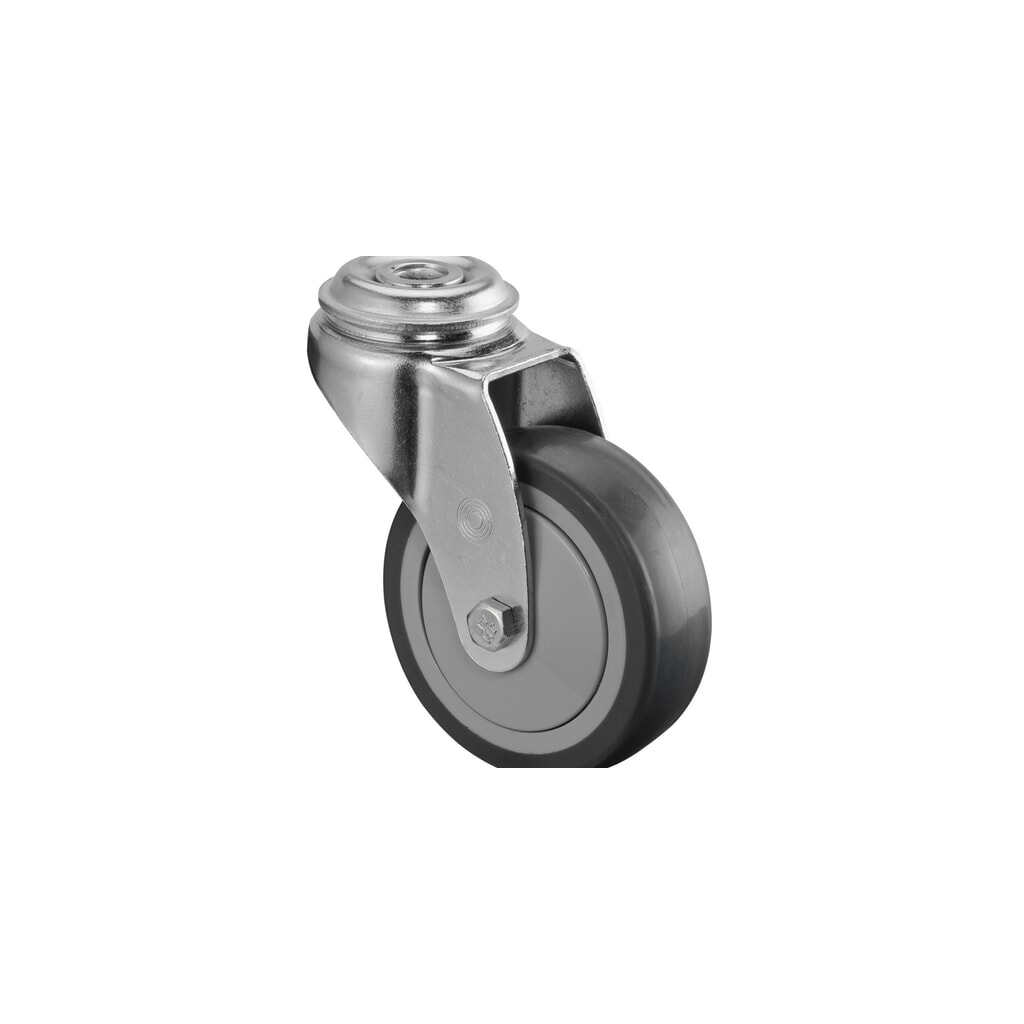 Ruota per macchinari TPE, rullo orientabile, cuscinetto a sfera, foro posteriore, Ø x larghezza 100 x 25 mm, portata 70 kg