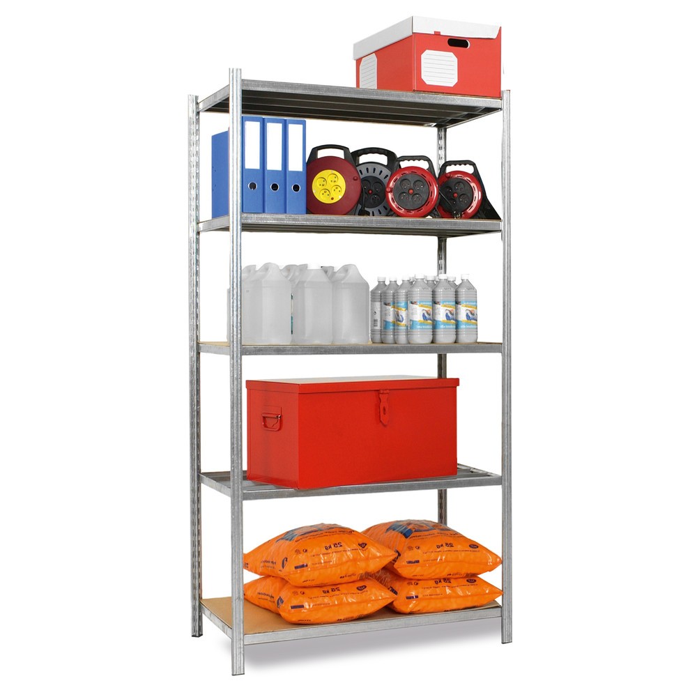 Immagine del prodotto n. 1: Scaffalatura a ripiani, campata base, con pianetti in truciolato, portata per piano 148 kg, zincata, HxLxP 2.000 x 1.250 x 388 mm