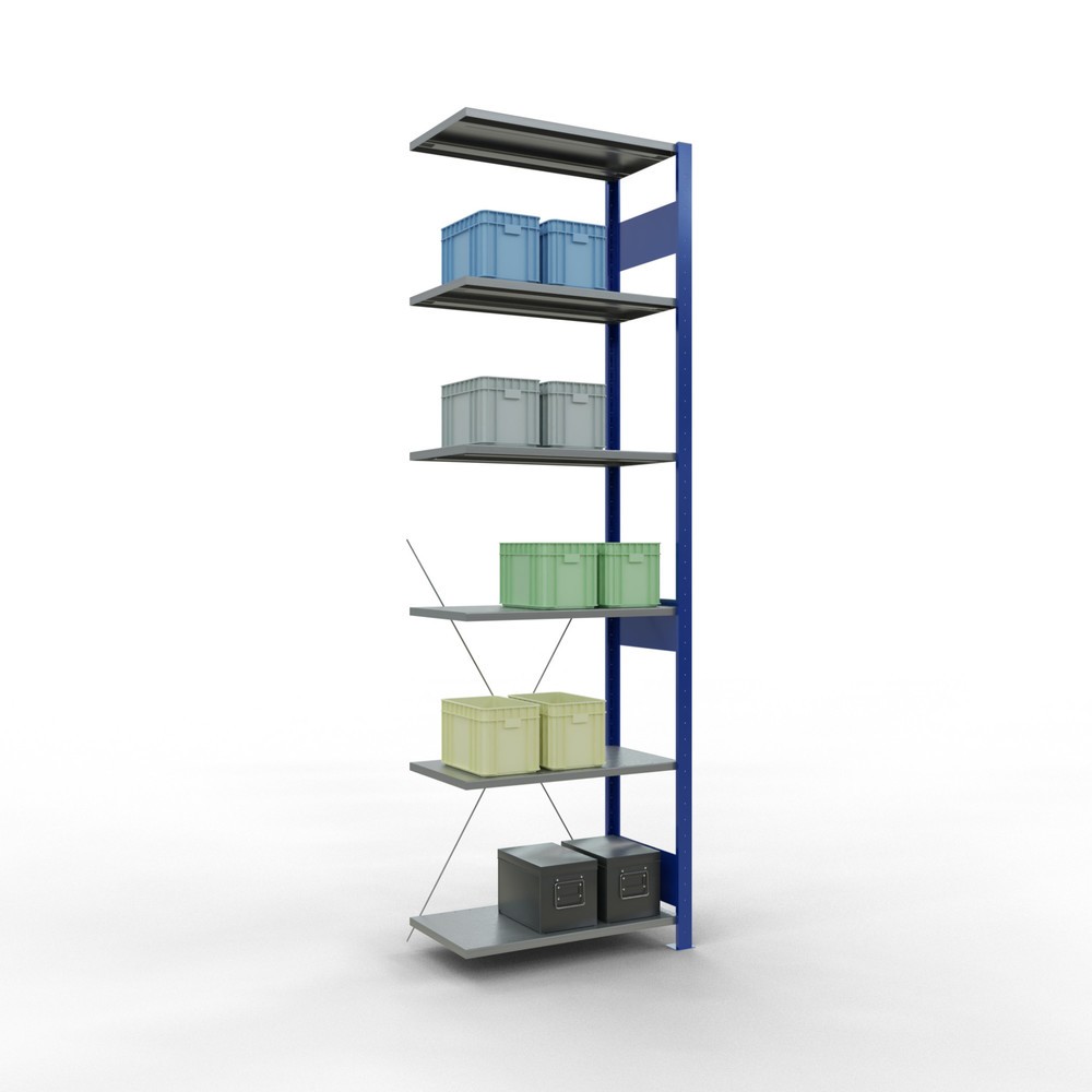Immagine del prodotto n. 3: Scaffalatura a ripiani SCHULTE, campata aggiuntiva, blu genziana/zincata, portata per piano 150 kg, AxLxP 2.500 x 750 x 400 mm