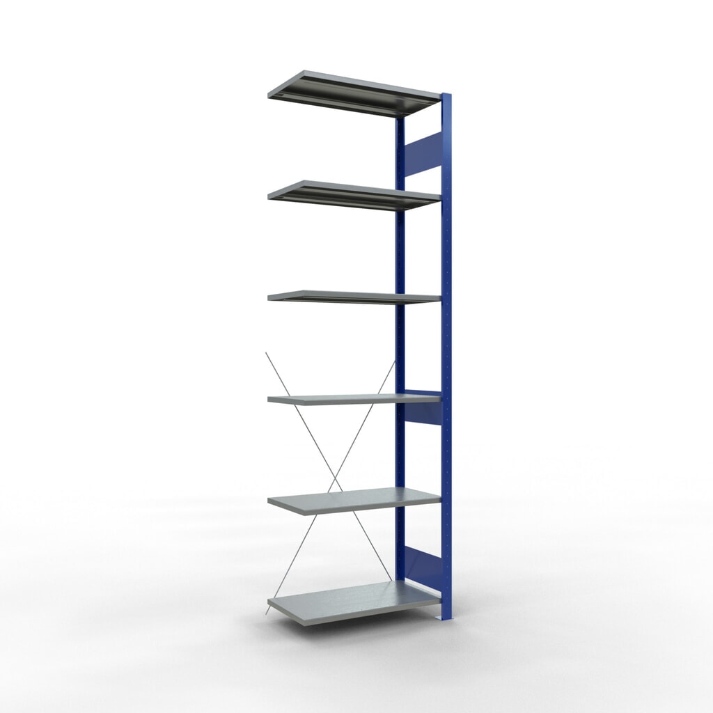 Scaffalatura a ripiani SCHULTE, campata aggiuntiva, blu genziana/zincata, portata per piano 150 kg, AxLxP 2.500 x 750 x 400 mm Immagine del prodotto: Scaffalatura a ripiani SCHULTE, campata aggiuntiva, blu genziana/zincata, portata per piano 150 kg, AxLxP 2.500 x 750 x 400 mm