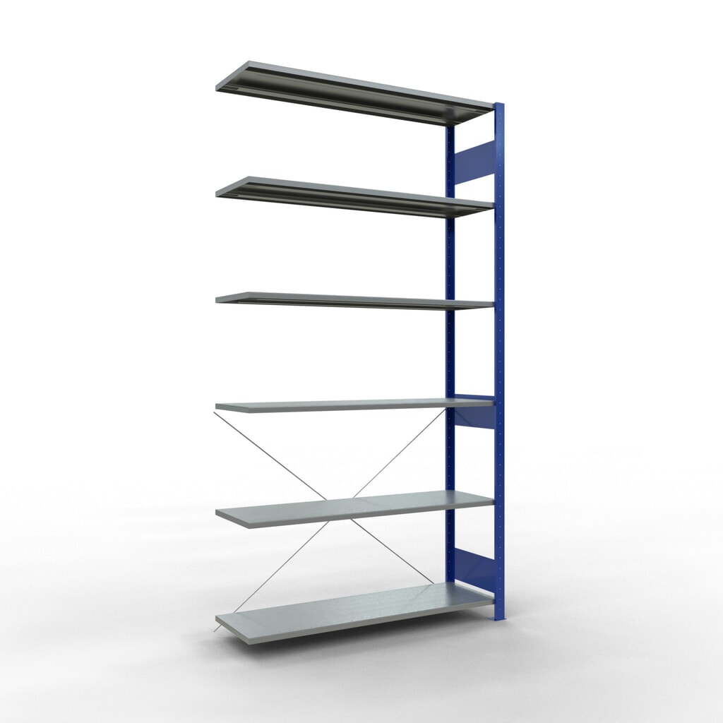 Scaffalatura a ripiani SCHULTE, campata aggiuntiva, blu genziana/zincata, portata per piano 150 kg, AxLxP 2.500 x 1.300 x 400 mm Immagine del prodotto: Scaffalatura a ripiani SCHULTE, campata aggiuntiva, blu genziana/zincata, portata per piano 150 kg, AxLxP 2.500 x 1.300 x 400 mm