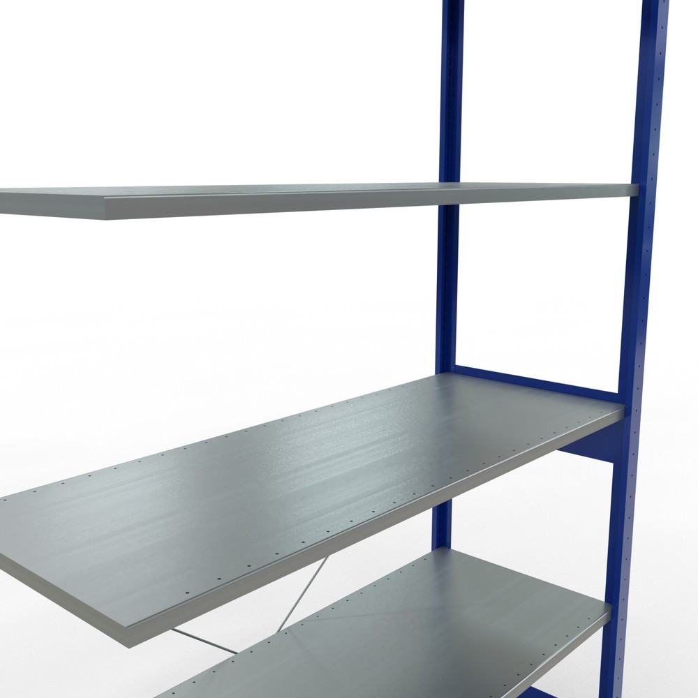 Immagine del prodotto n. 5: Scaffalatura a ripiani SCHULTE, sistema a incastro, campata aggiuntiva, portata per piano 150 kg, blu genziana/zincata, HxLxP 2.500 x 1.300 x 500 mm