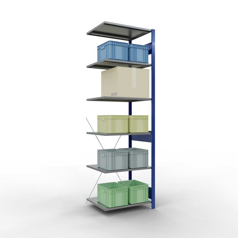 Immagine del prodotto n. 3: Scaffalatura a ripiani SCHULTE, campata aggiuntiva, blu genziana/zincata, portata per piano 150 kg, HxLxP 2.500 x 750 x 600 mm