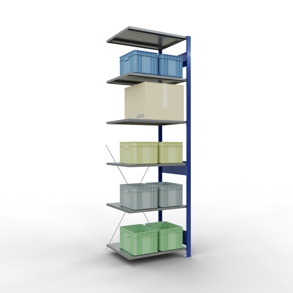 Immagine del prodotto n. 3: Scaffalatura a ripiani SCHULTE, campata aggiuntiva, blu genziana/zincata, portata per piano 150 kg, HxLxP 2.500 x 750 x 600 mm